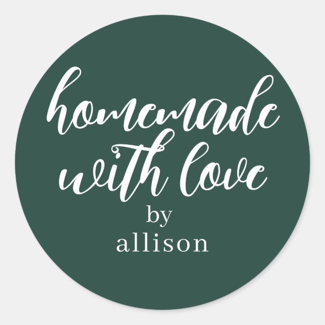 Homemade with Love Personalised Dark Green Gift Classic Round Sticker (Front)