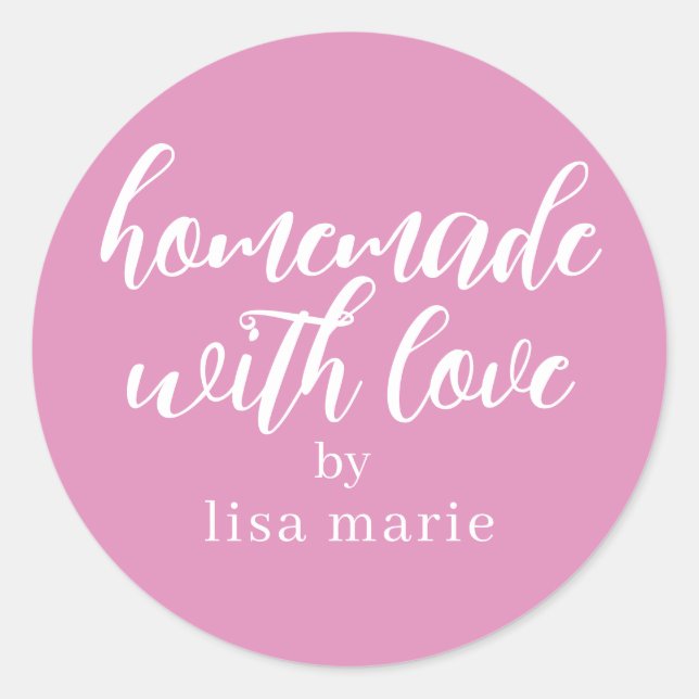 Homemade with Love Personalised Fuchsia Pink Gift Classic Round Sticker (Front)