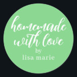Homemade with Love Personalised Green Gift Classic Round Sticker<br><div class="desc">Rustic and modern personalised homemade with love sticker feautures stylish handwritten script calligraphy on a summer green background. Perfect for all your homemade gifts! Simply add your name to the label. Exclusively designed for you by Happy Dolphin Studio!</div>