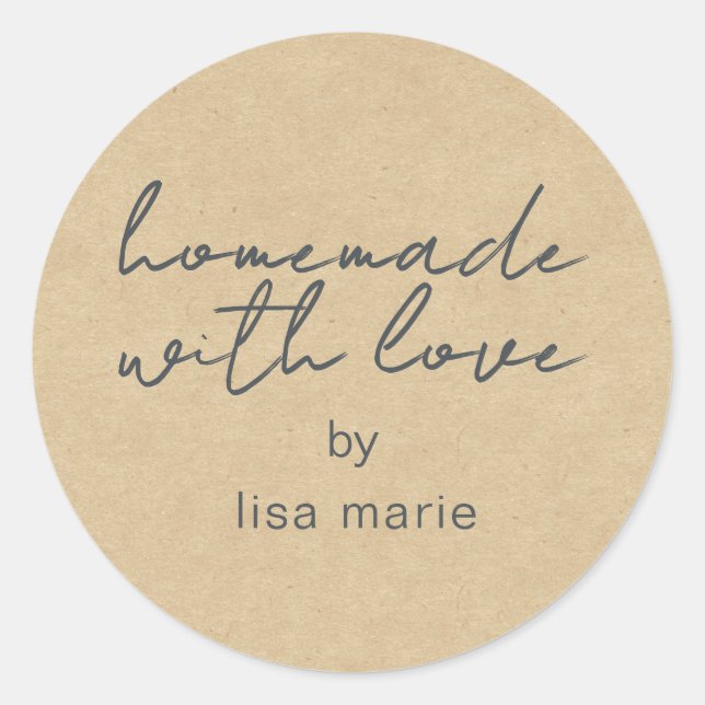 Homemade with Love Personalised Kraft Paper Gift Classic Round Sticker (Front)