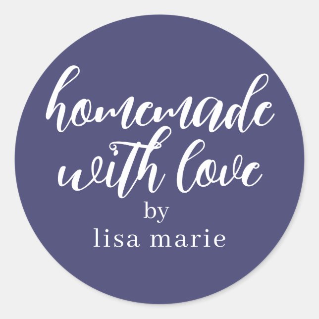 Homemade with Love Personalised Navy Blue Gift Classic Round Sticker (Front)