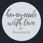 Homemade with Love Personalised Pastel Blue Gift Classic Round Sticker<br><div class="desc">Rustic and modern personalised homemade with love sticker feautures stylish handwritten script calligraphy on a pastel blue background. Perfect for all your homemade gifts! Simply add your name to the label. Exclusively designed for you by Happy Dolphin Studio!</div>