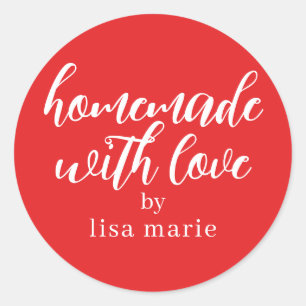 Homemade with Love Personalised Red Gift Classic Round Sticker
