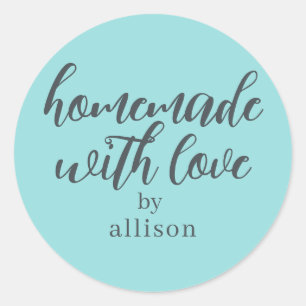 Homemade with Love Personalised Turquoise Gift Classic Round Sticker