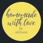 Homemade with Love Personalised Yellow Gift Classic Round Sticker<br><div class="desc">Rustic and modern personalised homemade with love sticker feautures stylish handwritten script calligraphy on an illuminating yellow background. Perfect for all your homemade gifts! Simply add your name to the label. Exclusively designed for you by Happy Dolphin Studio!</div>