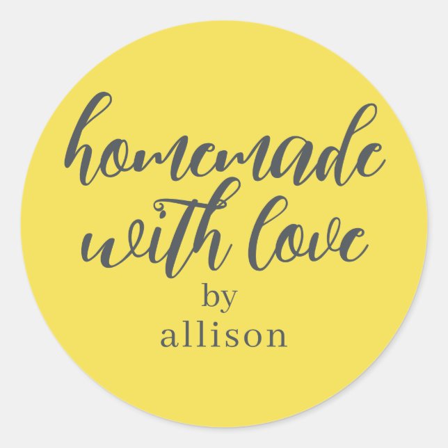 Homemade with Love Personalised Yellow Gift Classic Round Sticker (Front)