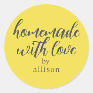 Homemade with Love Personalised Yellow Gift Classic Round Sticker