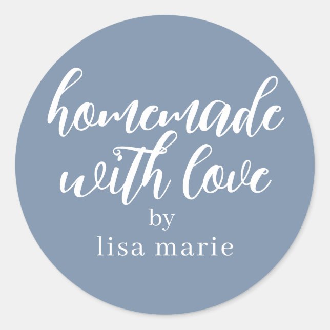 Homemade with Love Personalized Dusty Blue Gift Classic Round Sticker (Front)