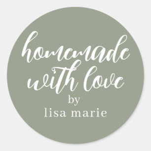 Homemade with Love Personalized Sage Green Gift Classic Round Sticker