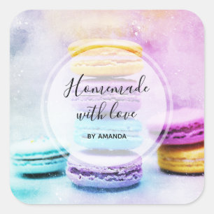 Homemade with Love Photo of Colourful Macarons Square Sticker