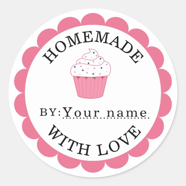 Homemade with love pink cupcake classic round sticker (Front)
