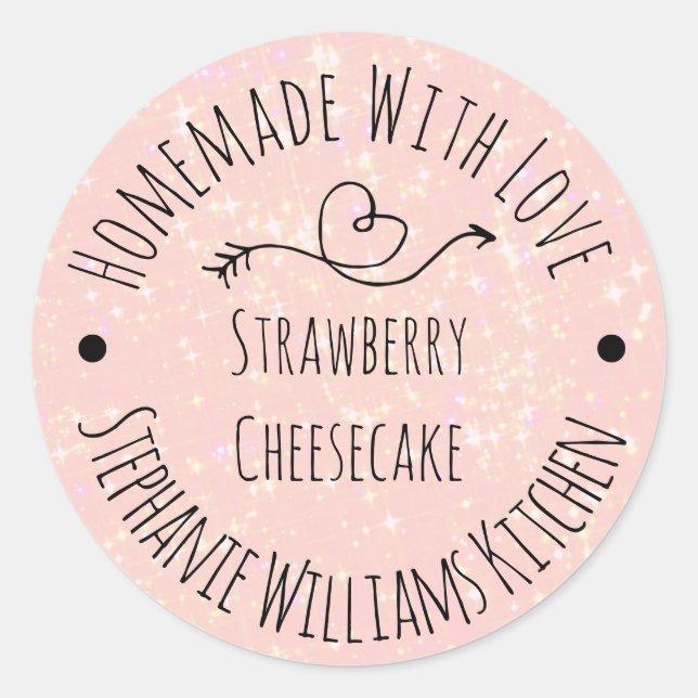 Homemade with Love Pink Glitter |Baked Goods Classic Round Sticker (Front)