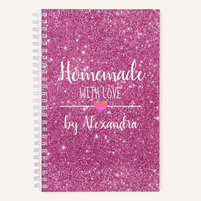 Homemade with love pink glitter recipe notebook (Front)