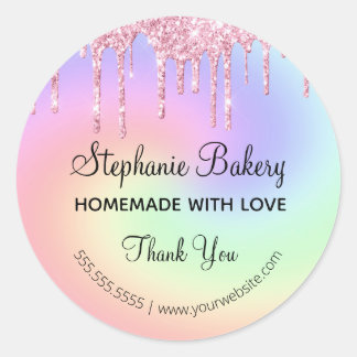 Homemade with Love| Pink Glitter Thank you Classic Round Sticker