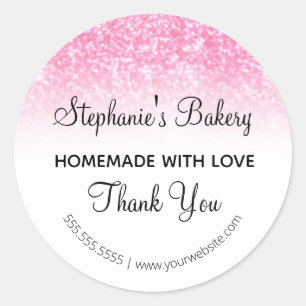 Homemade with Love Pink Glitter Thank you Classic Round Sticker