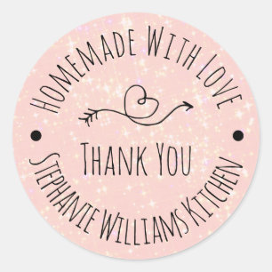 Homemade with Love    Pink Glitter Thank You Classic Round Sticker