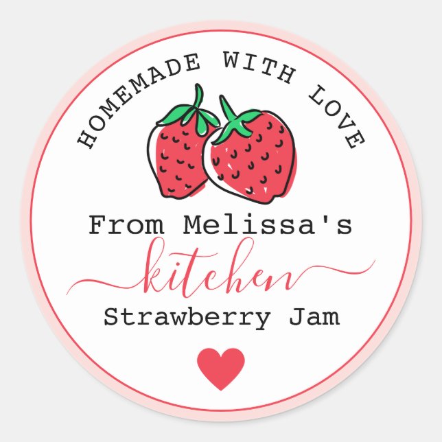 Homemade With Love Pink Strawberry Jam Jar Classic Round Sticker (Front)