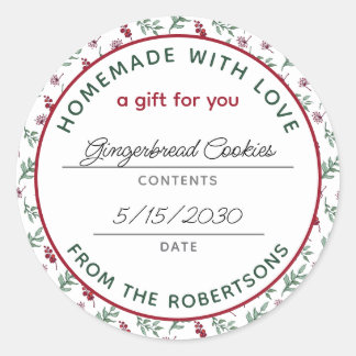 Homemade with Love Product Name Holiday Botanical Classic Round Sticker