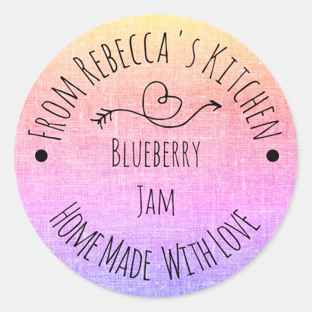 Homemade with Love Rainbow  Burlap  Canning Label (Front)