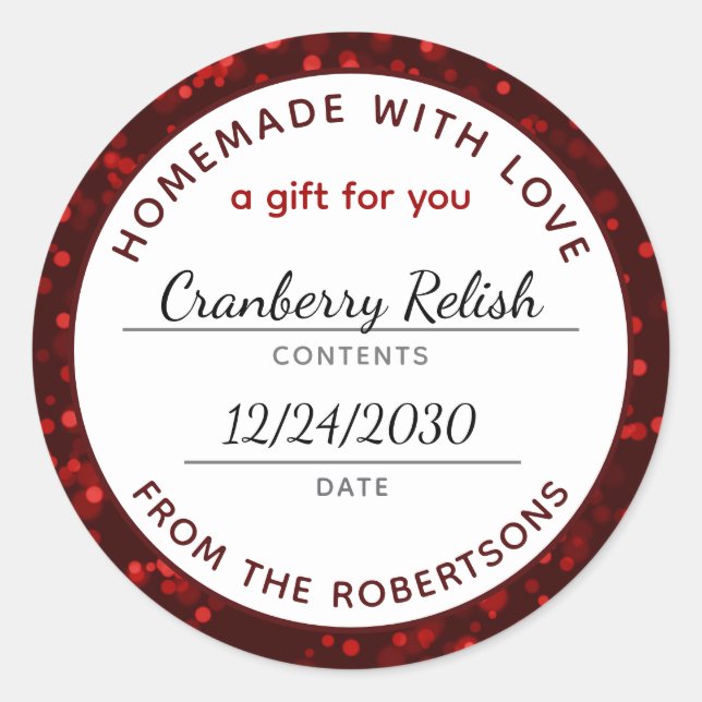 Homemade with Love Red Christmas Food Label (Front)