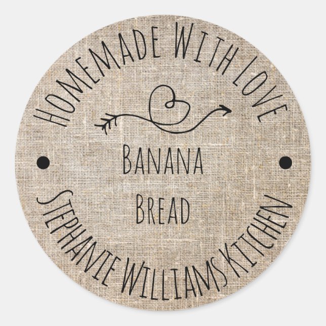 Homemade with Love Rustic Burlap |  Baked Goods Classic Round Sticker (Front)