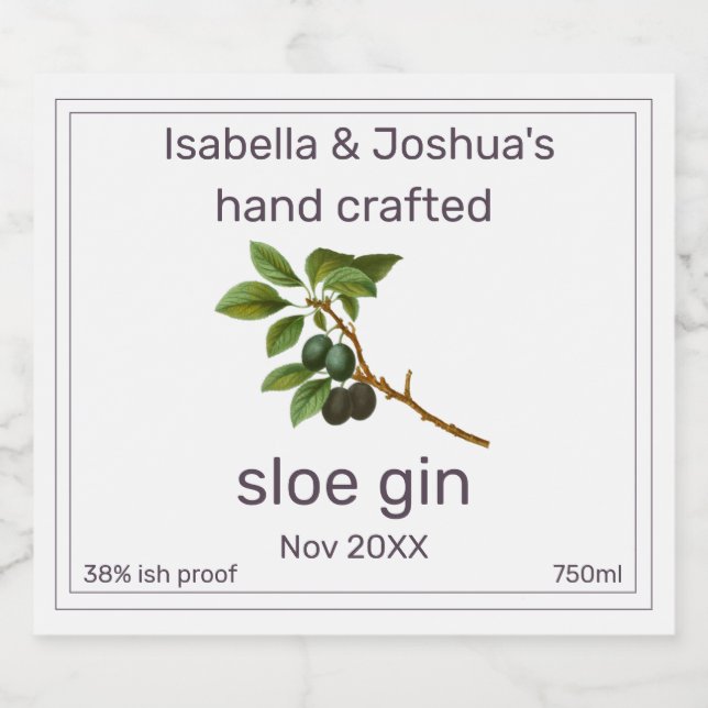Homemade with love Sloe Gin label (Single Label)