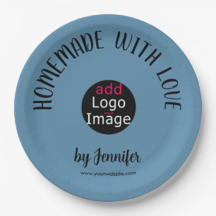 Homemade With Love Stylish Custom Dusty Blue Paper Plate