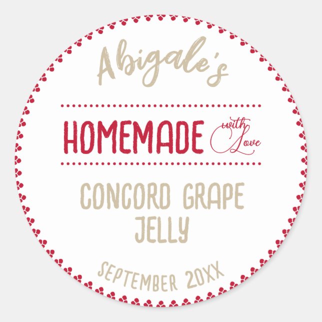 Homemade with Love Whimsical Jam Label | Red Beige (Front)