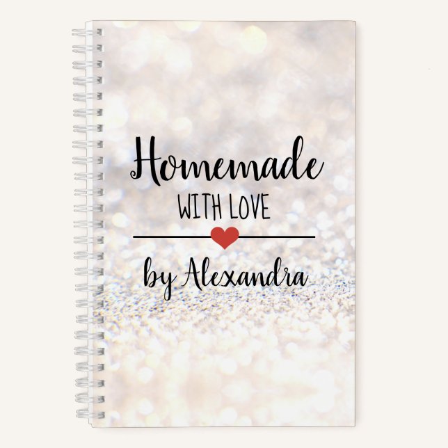 Homemade with love white glitter recipe notebook (Front)