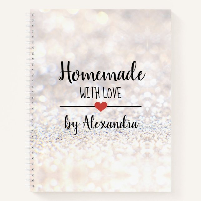Homemade with love white glitter recipe notebook (Front)