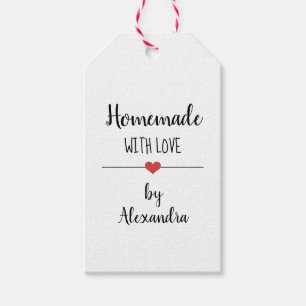 Homemade with love white script name gift tags