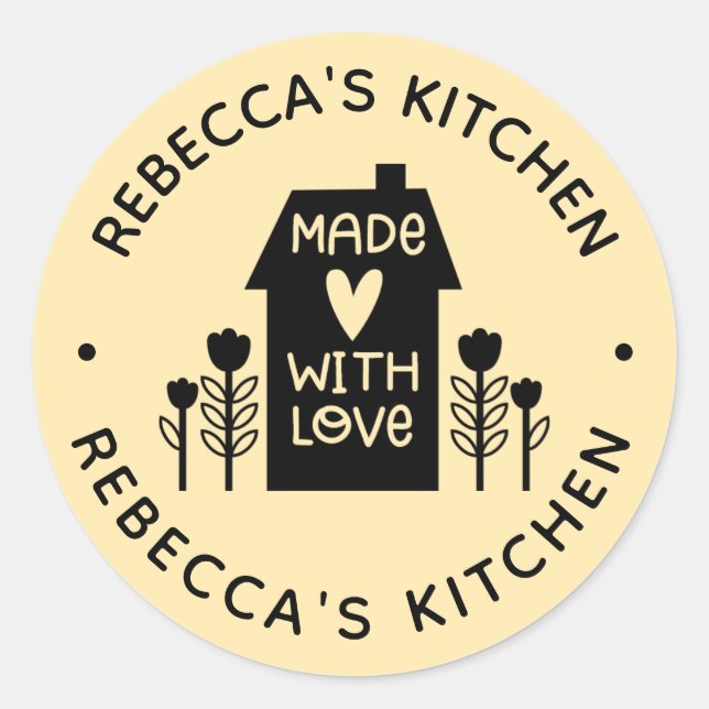 Homemade With Love Yelllow Classic Round Sticker (Front)