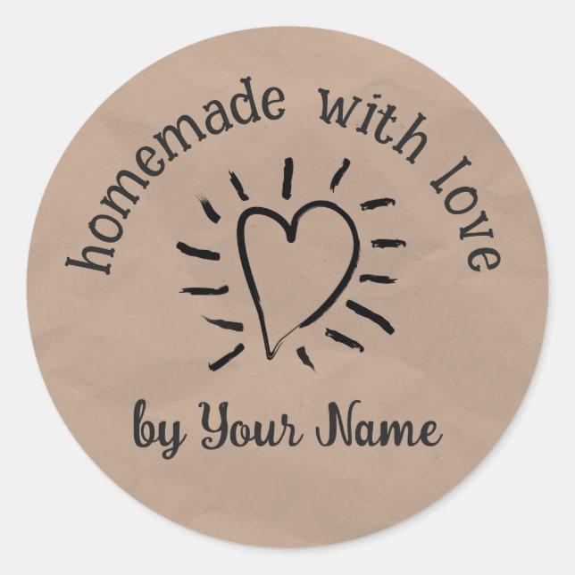 Homemade With Love Your Name Kraft Rustic Product  Classic Round Sticker (Front)