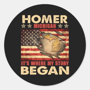 Homer Michigan Usa Flag 4th Of July Classic Round Sticker