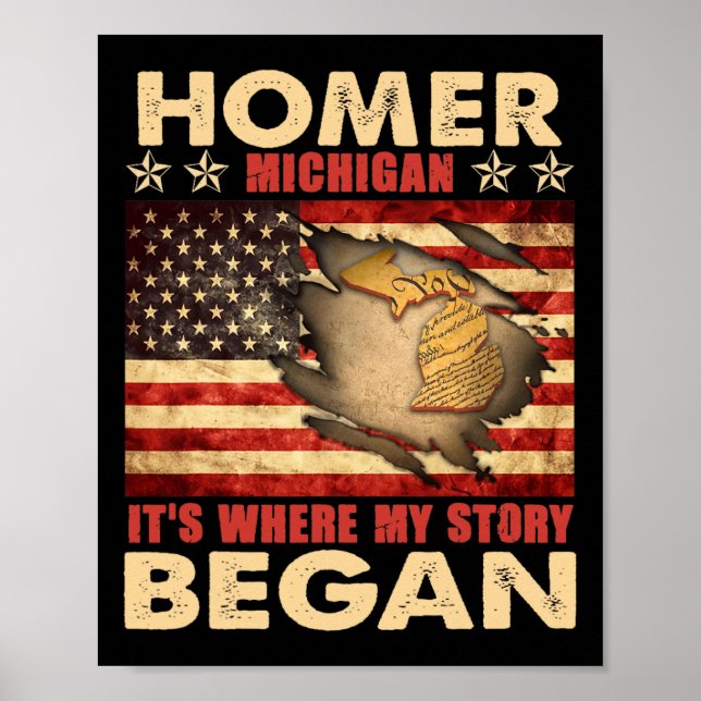 Homer Michigan Usa Flag 4th Of July  Poster (Front)