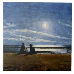 Homer - Moonlight, fine art painting, Ceramic Tile