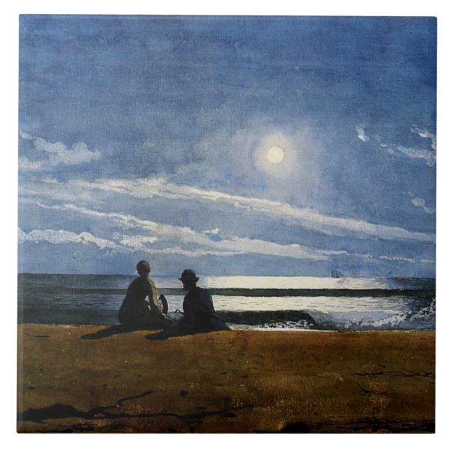 Homer - Moonlight, fine art painting, Ceramic Tile (Front)