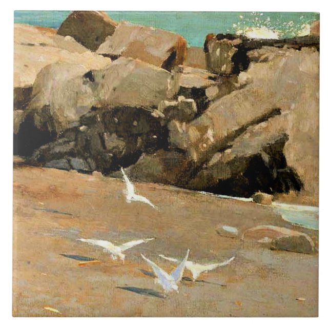 Homer - Rocky Coast and Gulls, fine art Ceramic Tile (Front)