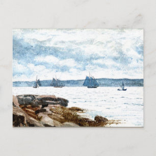 Homer - Sailboats at Gloucester, 1880 painting Postcard