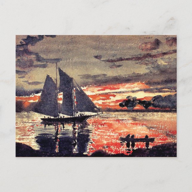 Homer - Sunset Fires, fine art watercolor painting Postcard (Front)