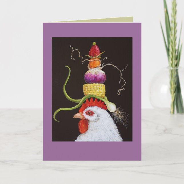Homer the rooster with veggie hat card (Front)