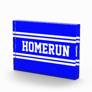 HOMERUN Bright Blue White Baseball Racing Stripes Photo Block