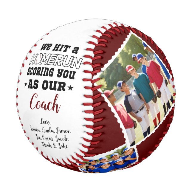 Homerun Coach Thank You Gift Custom Photo & Names Baseball (Angled)