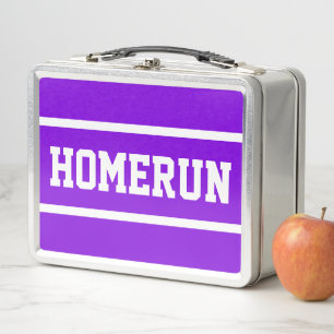 HOMERUN Fun Bright Blue Sporty Text White Stripes Metal Lunch Box