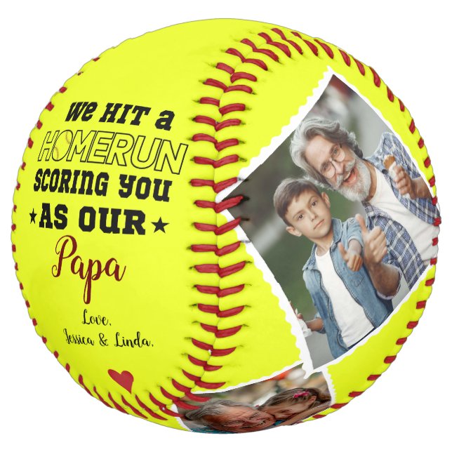 Homerun Papa Father’s Day Custom Photo & Names Softball (Angled)