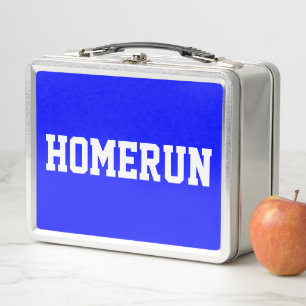 HOMERUN Sporty Bright Royal Blue Baseball Text Metal Lunch Box