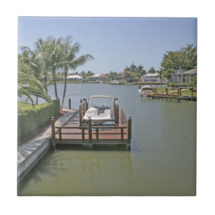 Homes and docks on canal Marco Island Florida Ceramic Tile