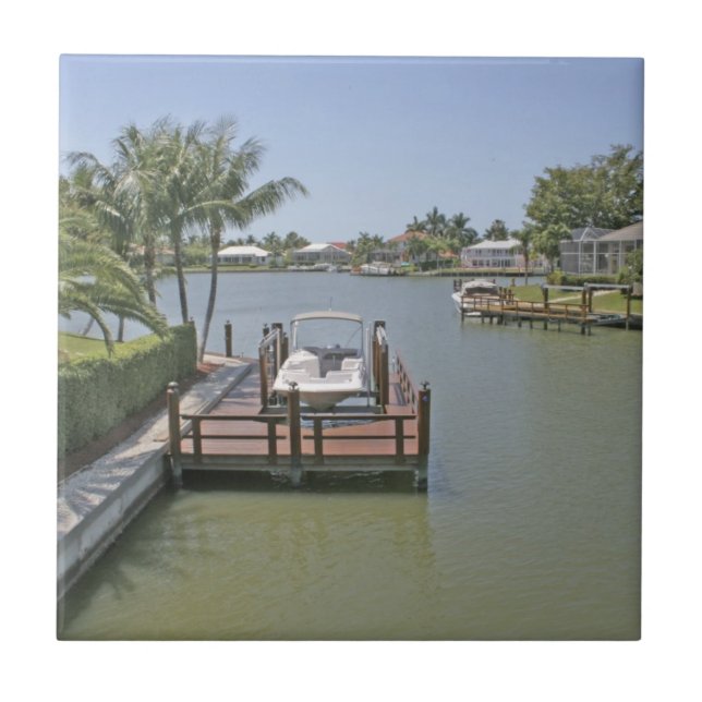 Homes and docks on canal Marco Island Florida Ceramic Tile (Front)