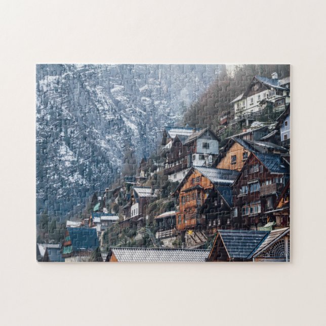 Homes Built into Snowy Mountain Jigsaw Puzzle (Horizontal)