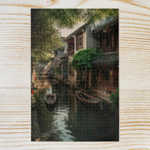 Homes on a Canal in Lijiang Jigsaw Puzzle